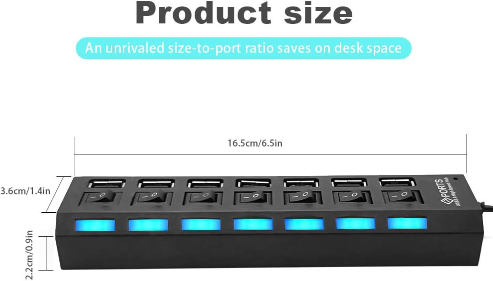 7-Ports USB 2.0 Hub High Speed ON/Off Individual Switch with LEDs Power Switches USB Hub: Computers & Accessories