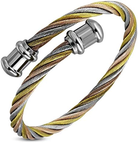 Jewellery Professionals 316L Tricolor Celtic Twisted Cable Wire Tube Torc Cuff Fashionable Gift Idea Bangle