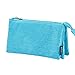 UQueen Fashion Creative Candy Color Three Layer Large Capacity Zipper Cosmetic Makeup Storage Bag,Simple Lovely Cute Canvas Multi-Functional Stationery Pencil Pen Case Bag(Blue)