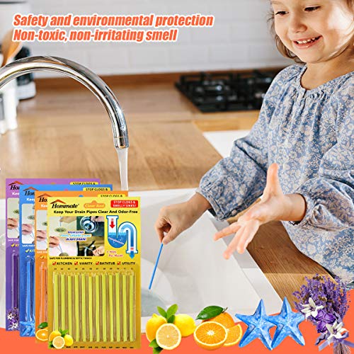 Drain Sticks Drain Stix Drainstix Sink Sticks Drain Cleaner & Deodorizer Sticks for Clogs Odor Unclogs Kitchen Bathroom Sinks Pipes Septic Tank Safe（4 Color 48PCS） - Thumbnail 4