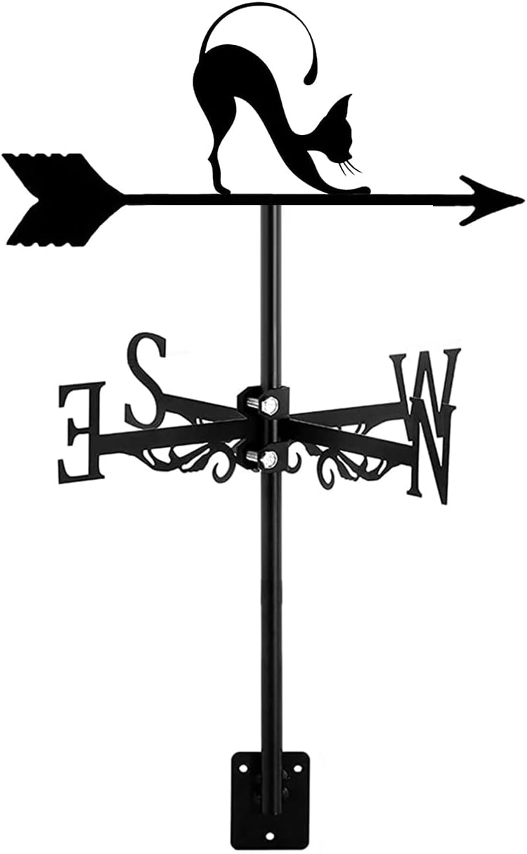 Weathervanes - BrolEo Weathervane with Black Cat and Mouse Ornament Wind Direction Indicator with Anti-Rust Coating for Garden Patio Yard Farmhouse Decoration Mount Easy Use
