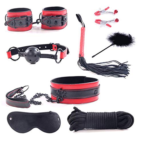 Luckly77 8Pcs R’estraints Romance Bondage Gear System fith Handcuffs,Whip, Rope and N’ipple Clips Jeans Sunglass