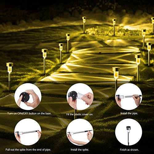 SUNNEST Solar Lights Outdoor Solar Garden Lights 12Pack Stainless Steel LED Solar Pathway Lights, Outdoor Landscape Lighting for Lawn/Patio/Yard/Walkway/Driveway Warm White - Thumbnail 3