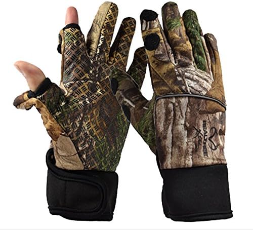 Camouflage Fishing Gloves with 2-finger Cover, Water-repellent Warm Breathable Gloves for Outdoor Fisherman, Photographer, Gardener, Biker
