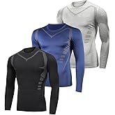 3 Pack Men's Compression Shirts Long Sleeve Workout Baselayer Quick Dry Athletic T Shirts Sport Running Tops
