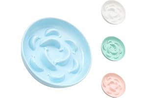 PTOBER Ceramic Cat Slow Feeder Bowl - Pastel Series Slow Feeding Cat Bowl - Cute Maze Cat Food Plate for Healthy Eating - Fun Cat Puzzle Feeder Dish - Dishwasher Safe - 6.3''W x 1.2''H - 7 OZ - Pale Blue