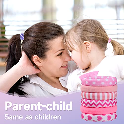 Hair Ties for Girls, 48 Pcs Soft Thick Seamless Nylon Elastic Hair Ties No Damage Pony Tails Holders for Thin Fine Hair Cute Fabric Hair Ties for Women - 48 Colors with Prints (In the Mood for Love)