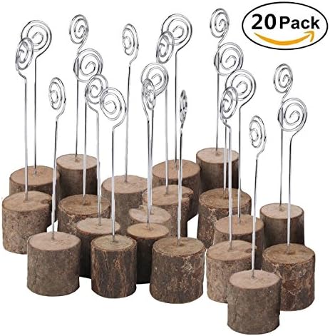 ECHI Wedding Table Card Holder, Real Wooden Base Photo Holder - Suit for Photo,Picture,Memo,Card,Business Card Clip (20PCS)