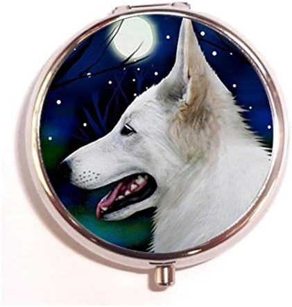 White German Shepherd Dog Moon Custom image useful Round Pill case Three Compartment Pocket/Purse/Travel Pill Box