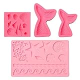 4 Pack Seashell Mold-Large and Small Mermaid Tail Mold-3D Silicone Fondant Mold for Chocolate Candy Soap