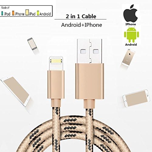 WKY IPhone Android Cable,2 in 1 Dual Side Lightning and Micro USB Cable, 3.28ft Nylon Braided Charging Cable Cord for iPhone 7 7 Plus 6 6S 6 Plus / iPad and Android Type A Type B
