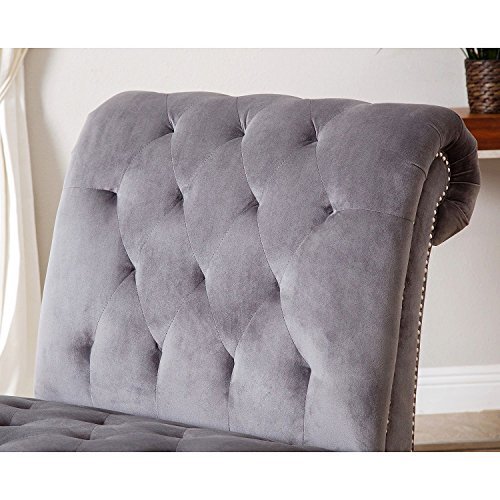 Tiffany Grey Plush Velvet Chaise - 29.5" wide x 65" deep x 37.5" high