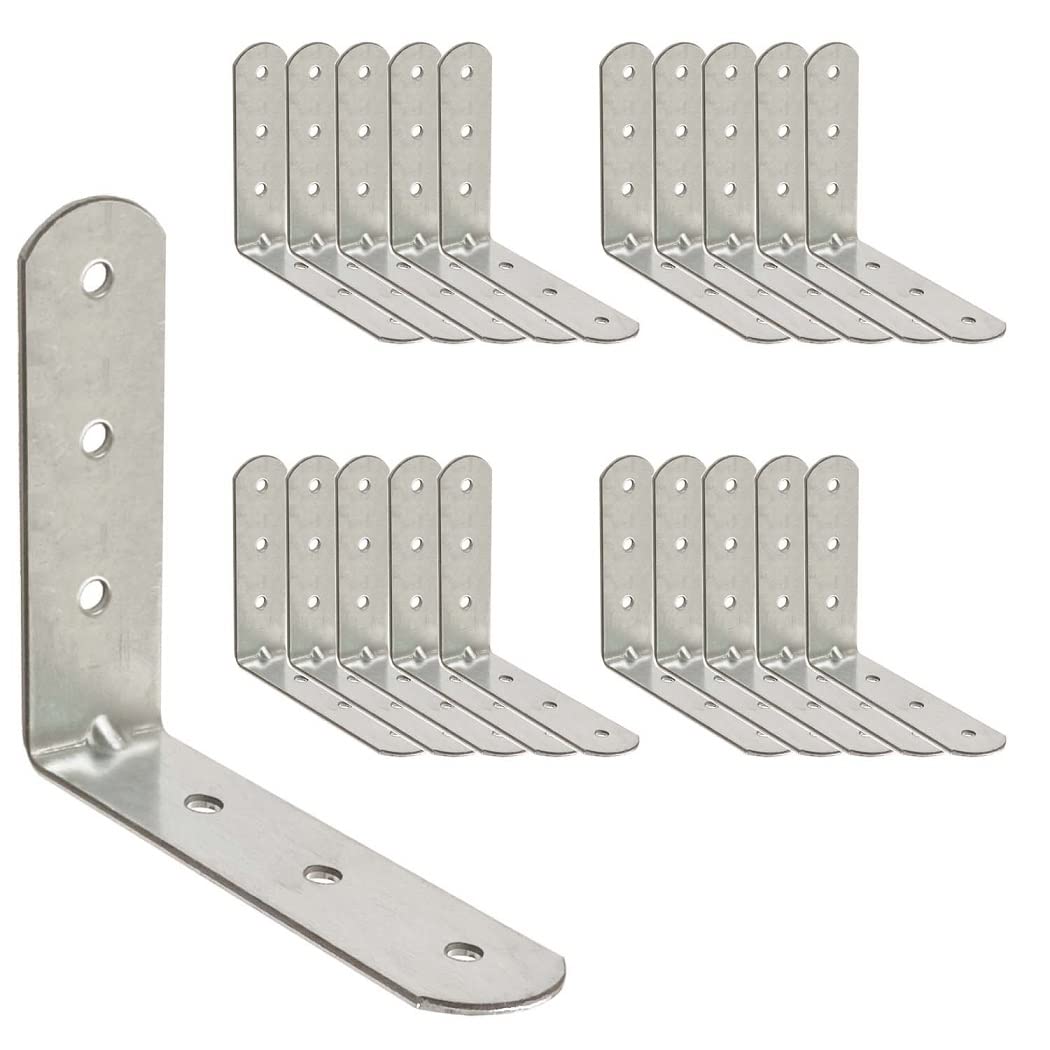 OMIDEAS 20 x Angle Bracket (60 x 60 x 16) 90 Degree L Shape Corner Brace Plate Wood Metal Connecting Fixing Joining Repair Support Galvanised Connector — image 1