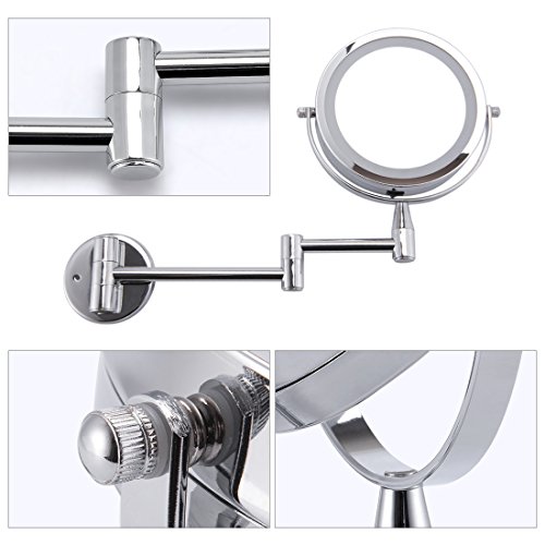Led Cosmetic Mirror Wall Mounted, Double Side, 1X/3X Magnification, Adjustable, Rotating Function, Stainless Steel Lighted Vanity Mirror, Powered by 4 x AAA batteries (not included)