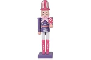 Codesteel 7 Inch Easter Bunny Nutcracker Decoration, Wooden Rabbit Soldier Figure for Spring Holiday Tabletop Display (Purple