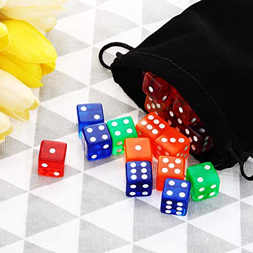 image for Blulu 6-Sided Games Dice Set, Colored Dice with Black Velvet Pouches f