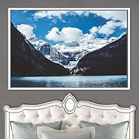 Framed Canvas Wall Art Winter Lake Aerial Dramatic Lake Landscape Multicolor Photography Realism - 16x24 inches