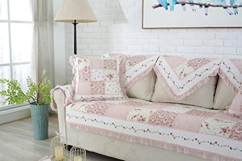 Unimall Quilted Sofa Protector Cover Stitching Cotton Floral Furniture Settee 1 2 3 4 Seater Available Couch Covers Jacquard (Pink stitching, 70x210cm)