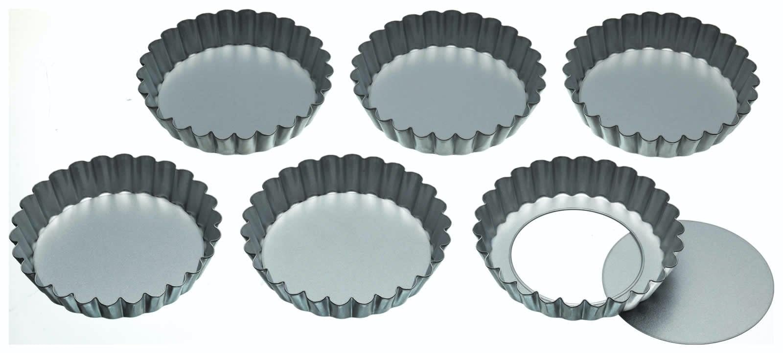 KitchenCraft Mini Tart Tin with Loose Bottom, Stainless Steel Tart Tins, Freezer Safe, 1cm (4'') Set of 6, Silver