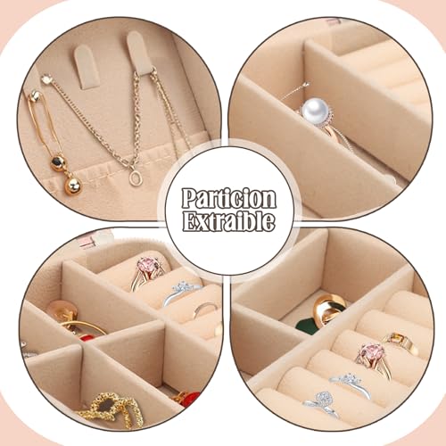 MEKOTRIN Organizador de Joyero Pequeño, Caja de Viaje para Mujeres de 20 Piezas, Estuche Portátil de PU para Anillos, Pendientes y Collares(Rosáceo)