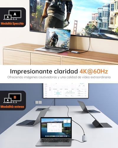 USB C 9 em 1 Docking Station, HDMI 4K@60, PD 100W, SD/TF