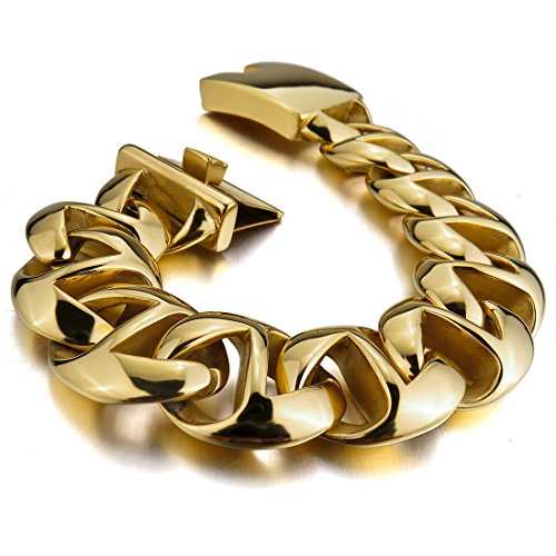 Men's Large Heavy Stainless Steel Bracelet Link Wrist Gold Biker Polished