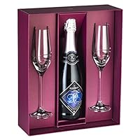 Barski - Handmade Glass - Set of 2 Champagne Flutes with Empty Space in the Center to Fit Your Own Bottle of Wine - Glasses Are Decorated with Real Swarovski Diamonds - Gift Boxed - Made in Europe