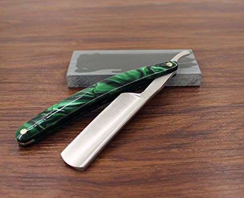 Vintage Design Cut Throat Green Acrylic Handle Straight Razor Widen Stainless Steel Blade Brush Natural Water Hone Sharpen Stone Sharpener Gift Set Manual Wet Shaving Kit