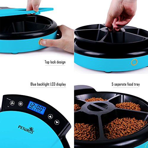 Petwant 5 Meal Automatic Pet Feeder For Dogs Cats With Dual