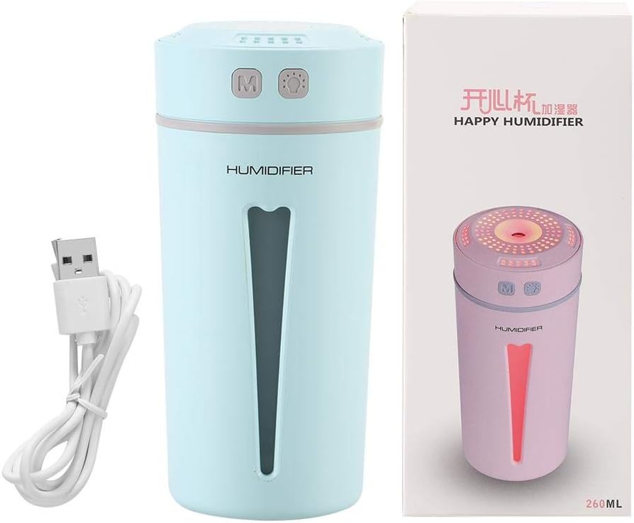 Portable USB Mini Humidifier Cool Mist Ultrasonic Diffuser With Led Light for Car Travel Office Desktop Bedroom Yoga(Blue) - Image 4