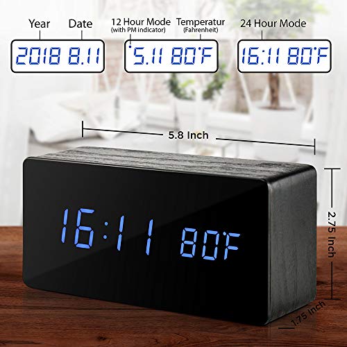 Oct17 Wooden Alarm Clock Mirror Screen Digital Adjustable Digital Clocks LED Voice Control Display Time Date Wood Modern Office Home