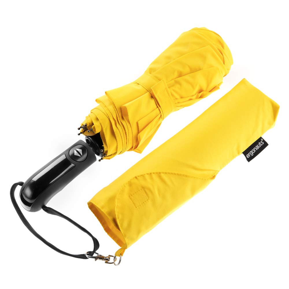 Ergonauts Travel Umbrella Windproof Vented Double Canopy – Teflon Coating, Ergonomic Handle & Protective Sleeve – Portable Compact Foldable Lightweight Design and High Wind Resistance (Yellow)