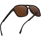 JIM HALO Polarized Aviator Sunglasses Men Women Vintage Square Driving Glasses (Matte Coffee Frame/Polarized Brown Lens)