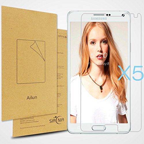 Galaxy Note 4 Screen Protector,[5-Pack]by Ailun,Premium High Definition,Anti Bacterial&Scratches,Bubble Free Reduce Fingerprints&Oil Stains,PET Film Made in Japan -Siania Retail Package