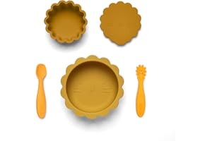 SILI FACTORY Silicone Suction Baby Bowl and Spoon Set, Toddler Snack Containers with Lid, Infant Spoons First Stage for baby 6 Months Self Feeding & Led Weaning, Baby Utensils 6-12 Months