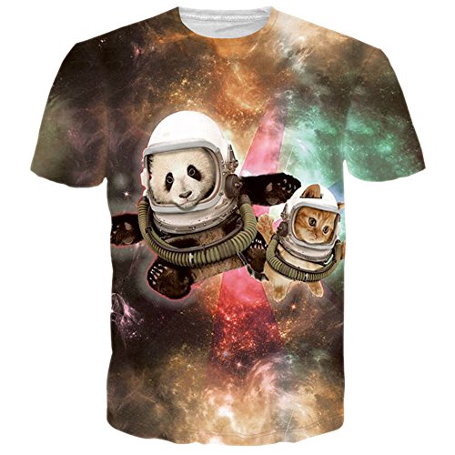 RAISEVERN Unisex Cute Space Panda Printed Hip Hop Style T-Shirts