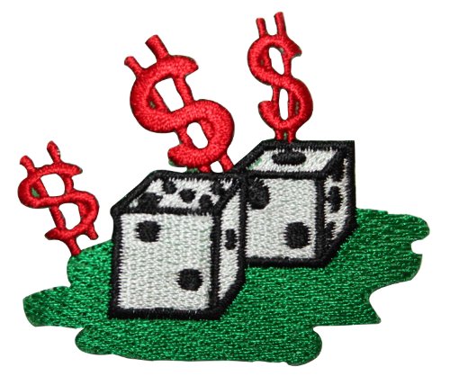 ID 8571a Casino Dice $ Patch Gambling Dollar Sign Embroidered Iron On Applique