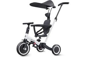 newyoo Tricycle for Toddlers 1-3, Toddler Bike, Toddler Tricycle with Push Handle and Canopy, Birthday Gift and Toys for Girl and Boy, 6 in 1 Baby Trike, Balance Bike, TR009, White