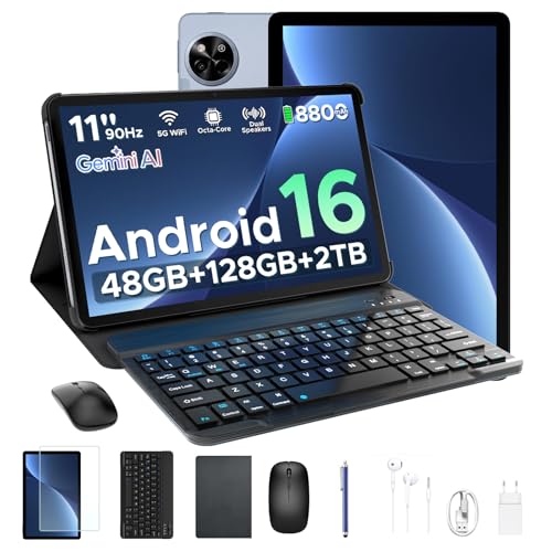 Luzglo P11 Android 16 Tablet 11 Inch, 48GB RAM+128GB ROM (2TB TF), 90Hz, T7250 Octa-Core, 8800mAh, 13MP+5MP, Gemini AI, Widevine L1, Face ID, GPS, FM, Tablets with Keyboard and Pen, Grey