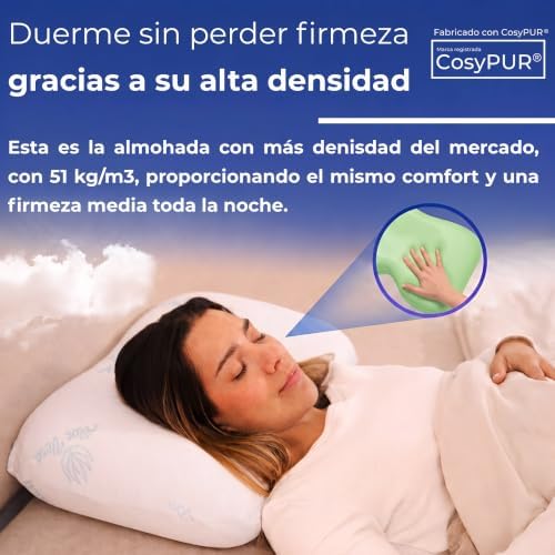 Almohada Cervicales y Cuello Alta Densidad 2 en 1 Apta para Todas Las Posturas | Almohada Viscoelástica Ergonómica de Célula Abierta | Soporte Ortopédico | Funda Aloe Vera Lavable