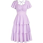 Belle Poque Women's Vintage Square Neck Dress 2026 Summer Short Sleeve Layered Tiered Ruffle A-line Swing Midi Dress