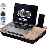 GORILLA GRIP Laptop Lap Desk with Phone Holder, Pillow Cushion Desks Fit Laptops up to 15.6", Gifts for Home, Portable Travel Workstation, Tray Ledge Keep Computers in Place, Light Wood Color