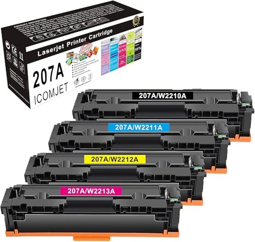 ICOMJET 207A Compatible Toner Cartridge Replacement for HP 207A W2210A Work for HP Color Laserjet Pro M255nw M255dw MFP M282nw M283fdn M283fdw (with chip,4Pack)