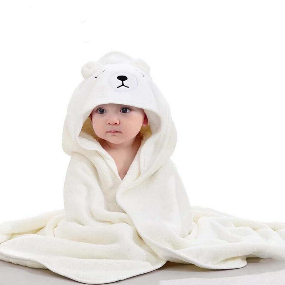 Hooded Baby Towel, Animal Design Baby Towel with Hood for Newborn Baby Boy Girl (Cream Bear)