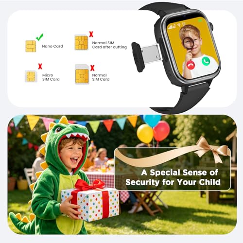 Nuevo 4G Reloj Inteligente Niño con Videollamada & GPS, Smartwatch Niños con SOS, Chat de Voz, Modo Escuela, Podómetro, Despertador, Monitor de Sueño IP68 Impermeable Regalo para Niños Niñas, Negro