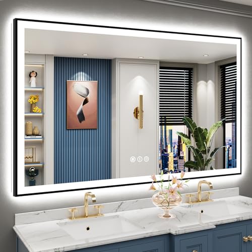 AWANDEE LED Bathroom Mirror Black Framed 66x40