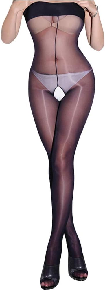 MILIAN Women's Crotchless Body Stocking - Off Shoulder Sheer Open Crotch Bodysuit