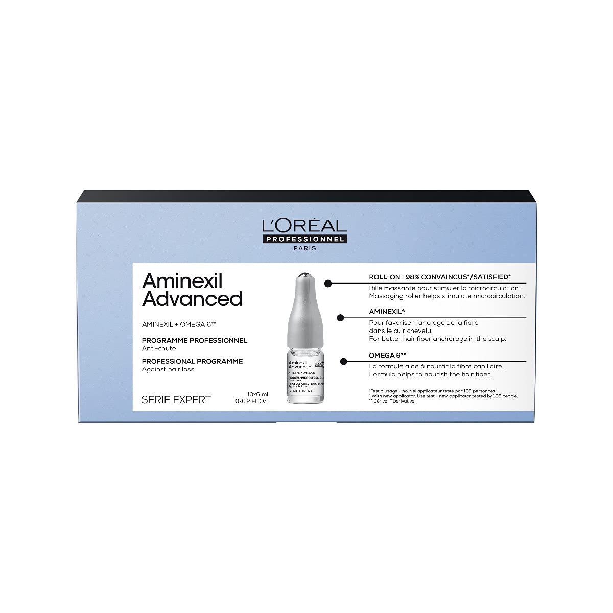 L’Oréal Professionnel | Advanced Dual-Action Scalp & Anti-Thinning Hair Treatment, For Denser Looking Hair with More Body, Serie Expert Aminexil, 10X6 ml