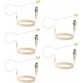 5 Pack Headset Headworn Microphone Single Ear Headset Mic Mini XLR 3Pin TA3F Plug Hands Free Mic for AKG Samson with 1.5m Cable Windscreen,Work for Singing,Lecture,Stage