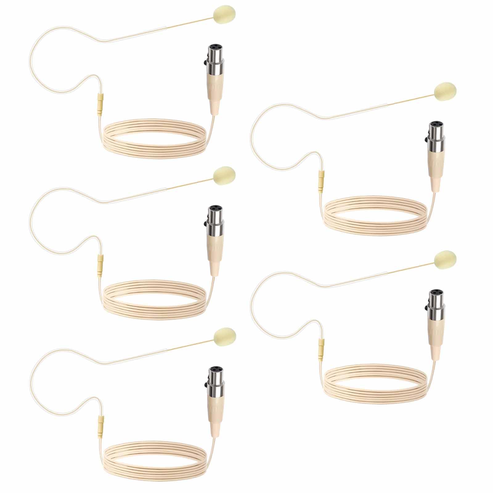 Photo 1 of 5 Pack Headset Headworn Microphone Single Ear Headset Mic Mini XLR 3Pin TA3F Plug Hands Free Mic for AKG Samson with 1.5m Cable Windscreen, Work for Singing, Lecture, Stage